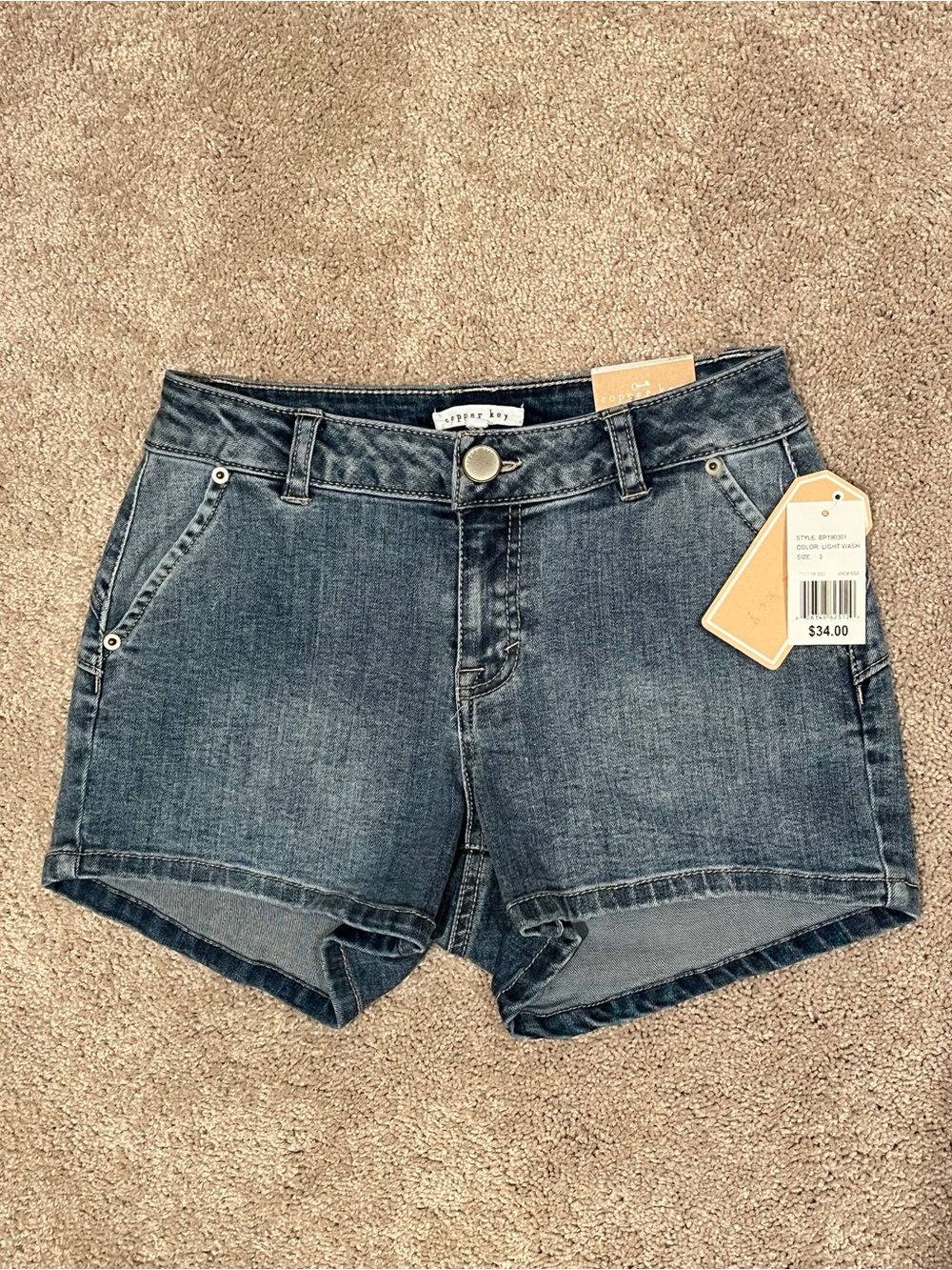Copper Key Blue Denim Shorts Casual High-Rise Summer Shorts Size 3 Small NWT
